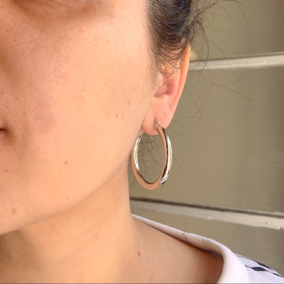 SILVER HOOP EARRINGS THICK TUBE HOOPS - Picture 5 of 5